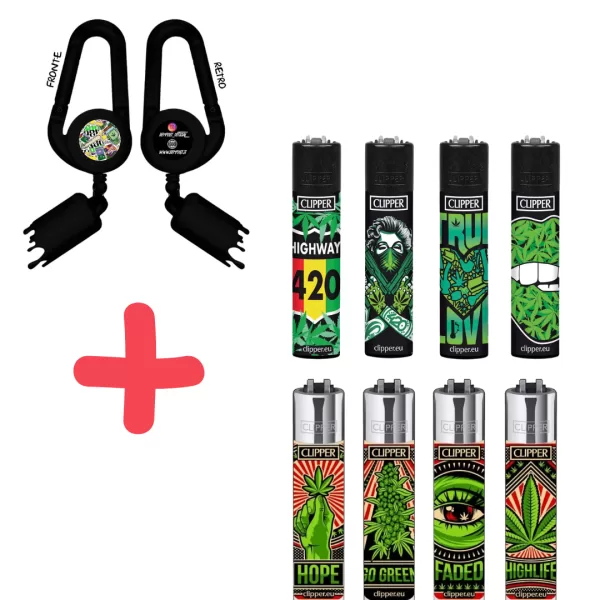 LIGHTER LEASH / PORTA ACCENDINO CON GUINZAGLIO + 2 COLLEZIONI CLIPPER (8PZ TOTALI)