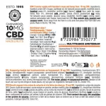Packaging label for EN Crunchy cookie with hazelnut cream and hemp flour, 10 mg CBD; includes ingredients and nutrition facts in multiple languages.
