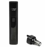 Black Max V4 Pro vape pen standing upright with a removable cartridge beside it on a white background.